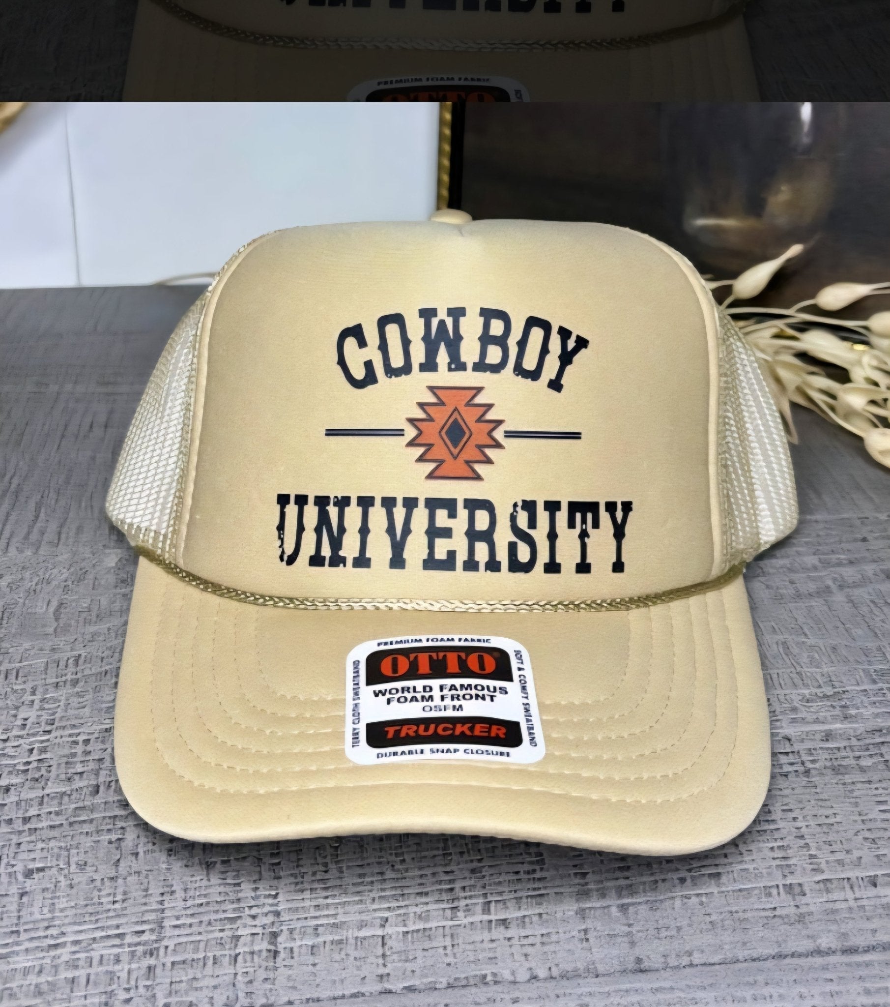"Cowboy University" Trucker Hat — Otto 5-Panel Foam Front with Breathable Mesh Back - Rooted & Reckless Co.