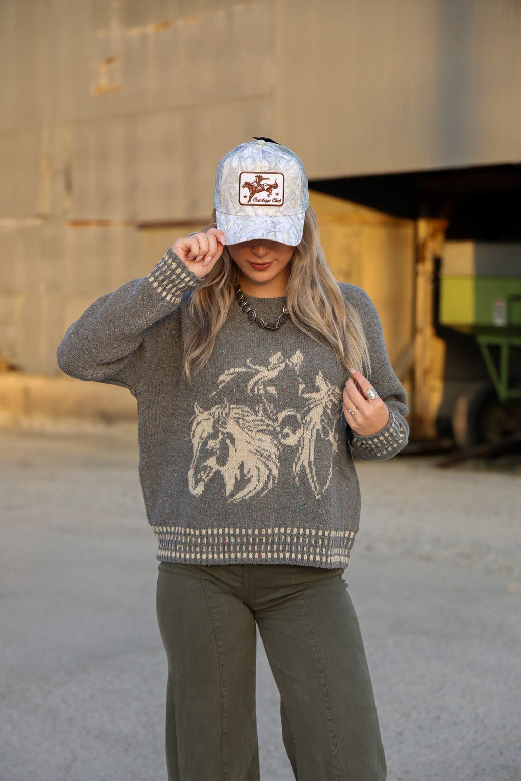 "Cowboys Club" Cowboy & Horse Embroidered Patch Mesh Cap — Wild West Charm with Adjustable Snapback - Rooted & Reckless Co.