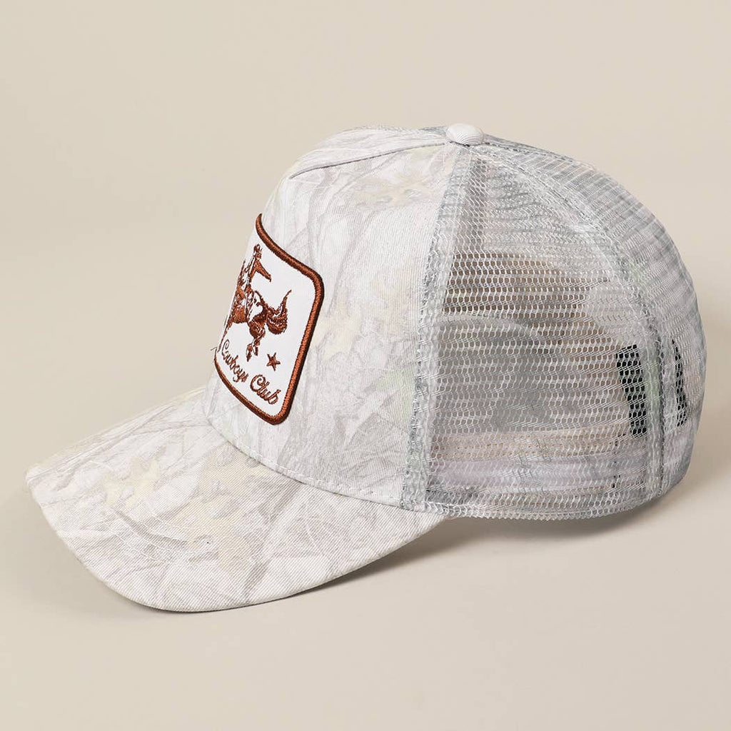 "Cowboys Club" Cowboy & Horse Embroidered Patch Mesh Cap — Wild West Charm with Adjustable Snapback - Rooted & Reckless Co.