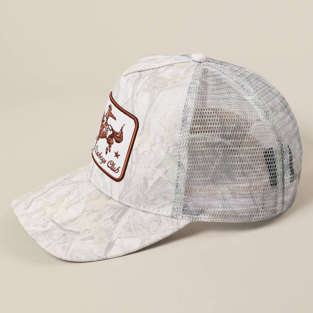"Cowboys Club" Cowboy & Horse Embroidered Patch Mesh Cap — Wild West Charm with Adjustable Snapback - Rooted & Reckless Co.