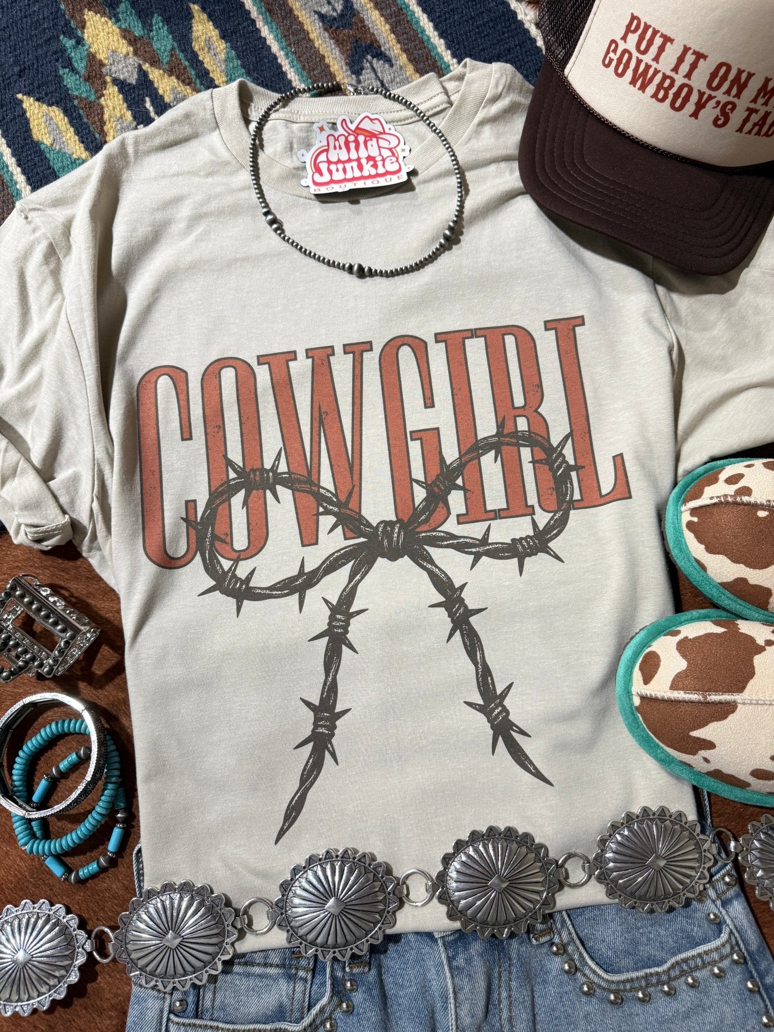 Cowgirl Barbed Wire Bow Graphic Tee - Rooted & Reckless Co.