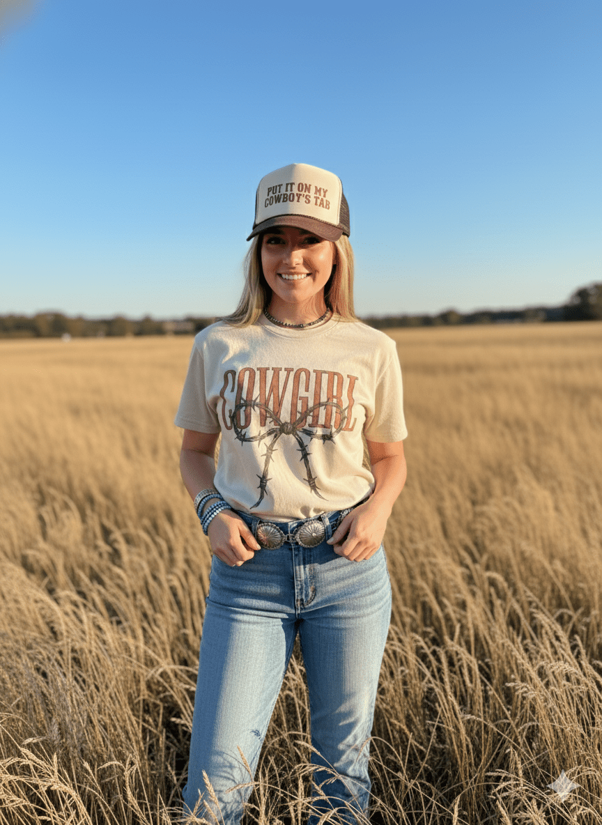 Cowgirl Barbed Wire Bow Graphic Tee - Rooted & Reckless Co.