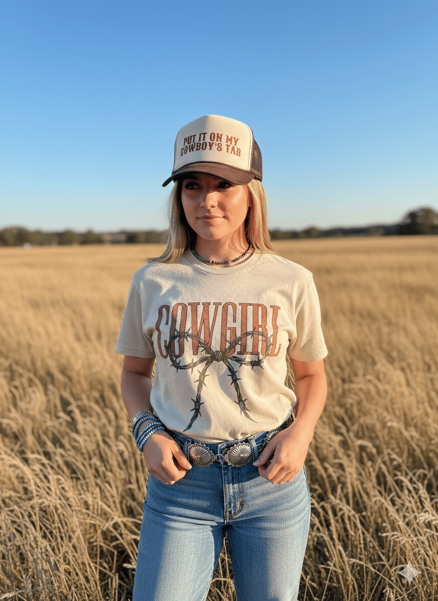 Cowgirl Barbed Wire Bow Graphic Tee - Rooted & Reckless Co.