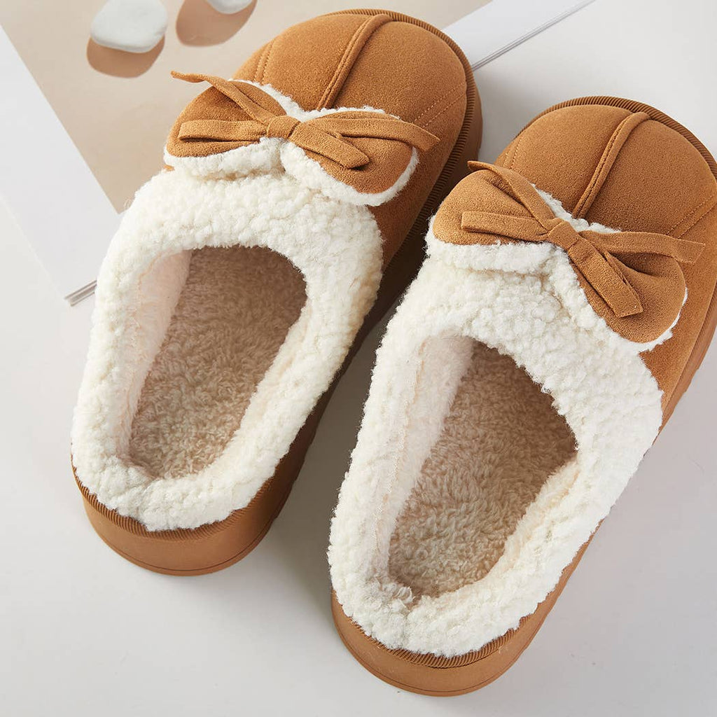 Cozy Bow Faux Fur Lined Slippers - Rooted & Reckless Co.