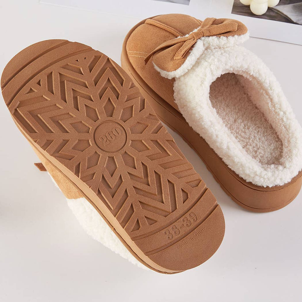 Cozy Bow Faux Fur Lined Slippers - Rooted & Reckless Co.
