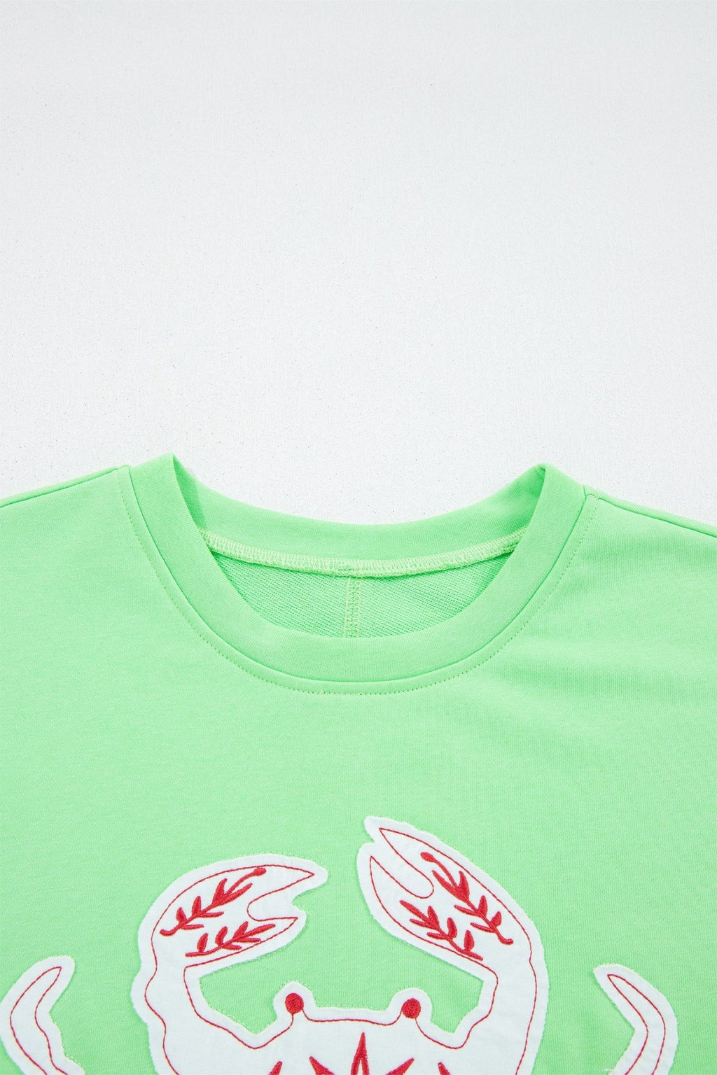 Crab Embroidered Patch Loose Round Neck Tee - Rooted & Reckless Co.