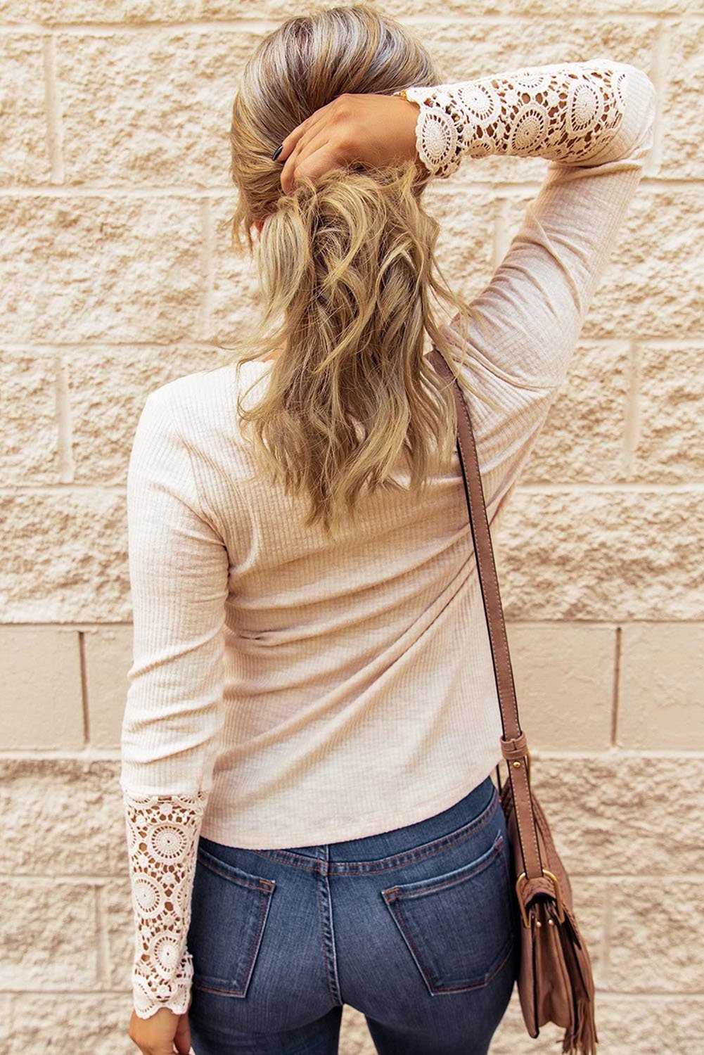 Crochet Lace Hem Sleeve Half-Button Top - Rooted & Reckless Co.