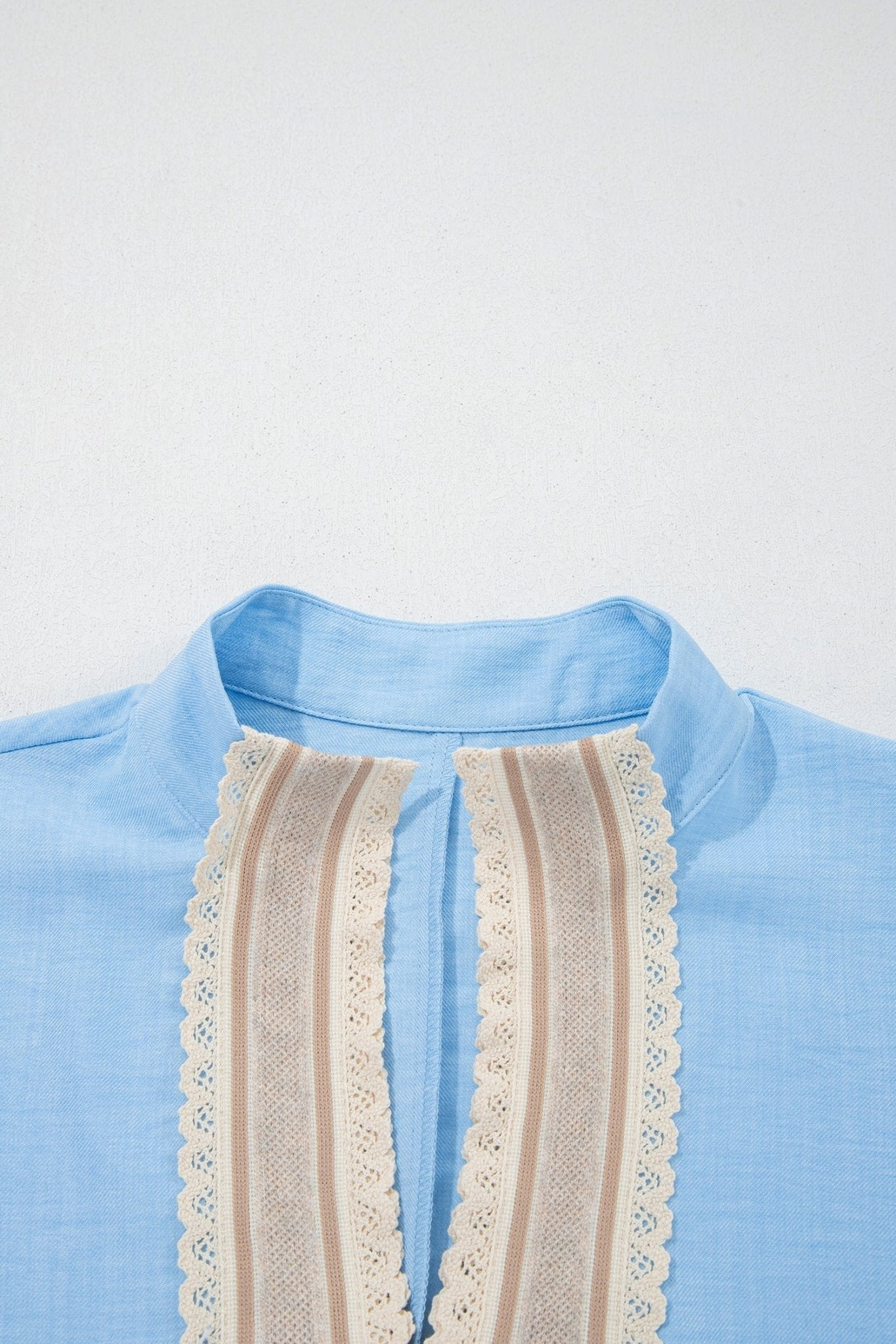 Crochet Lace Trim Rolled Short Sleeve Blouse - Rooted & Reckless Co.
