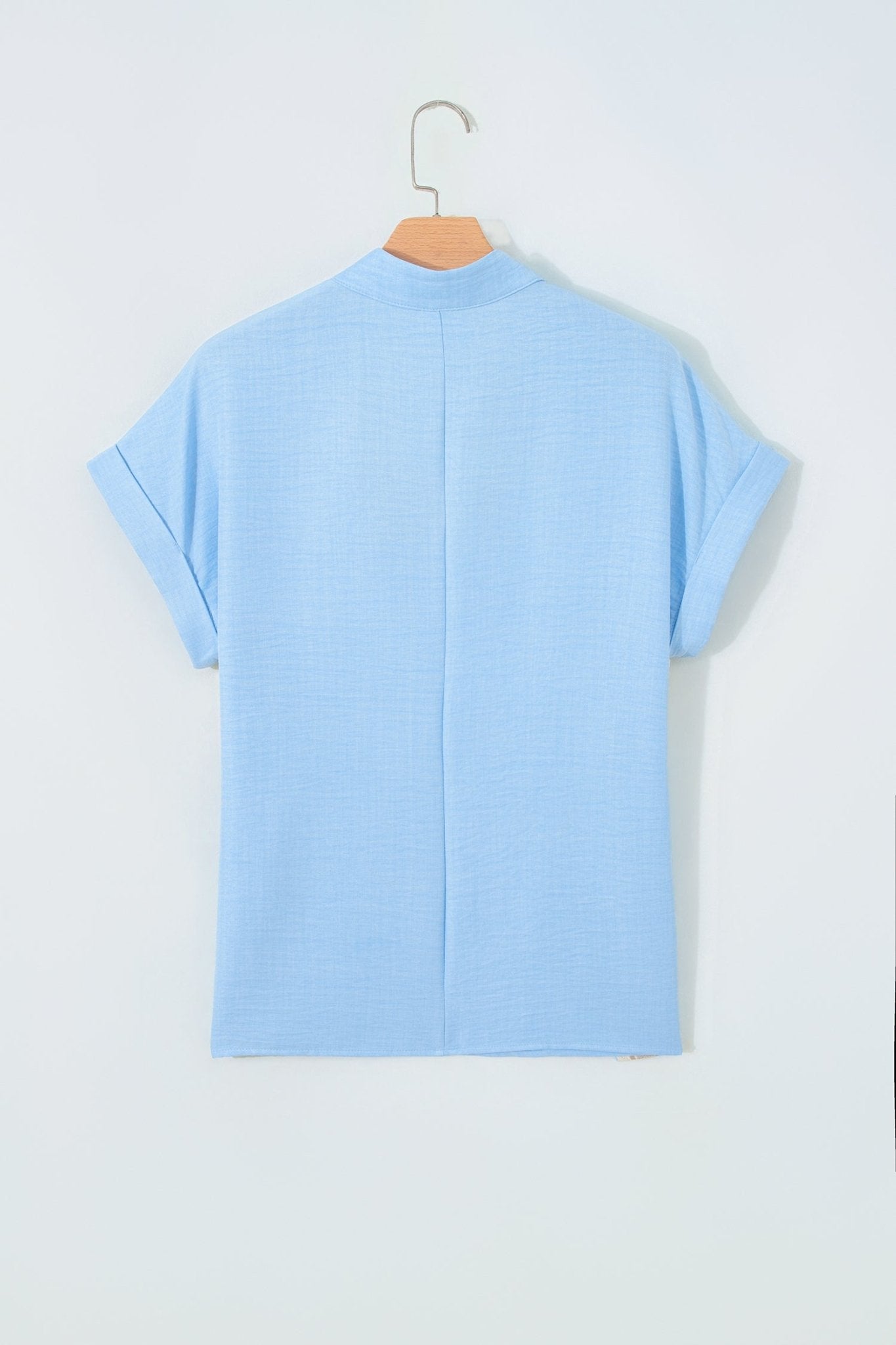 Crochet Lace Trim Rolled Short Sleeve Blouse - Rooted & Reckless Co.
