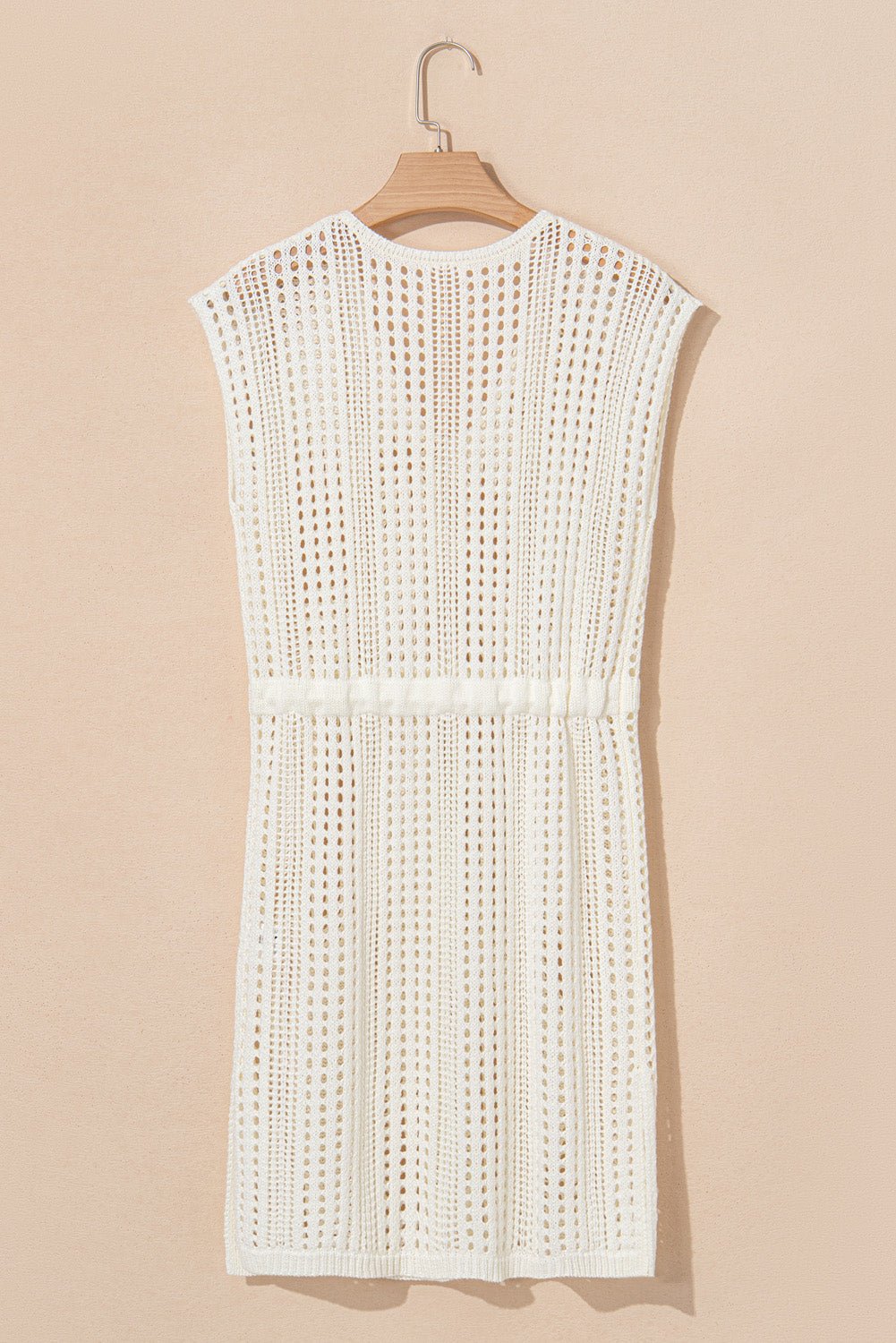 Crochet Open Knit Drawstring Waist Beach Dress - Rooted & Reckless Co.