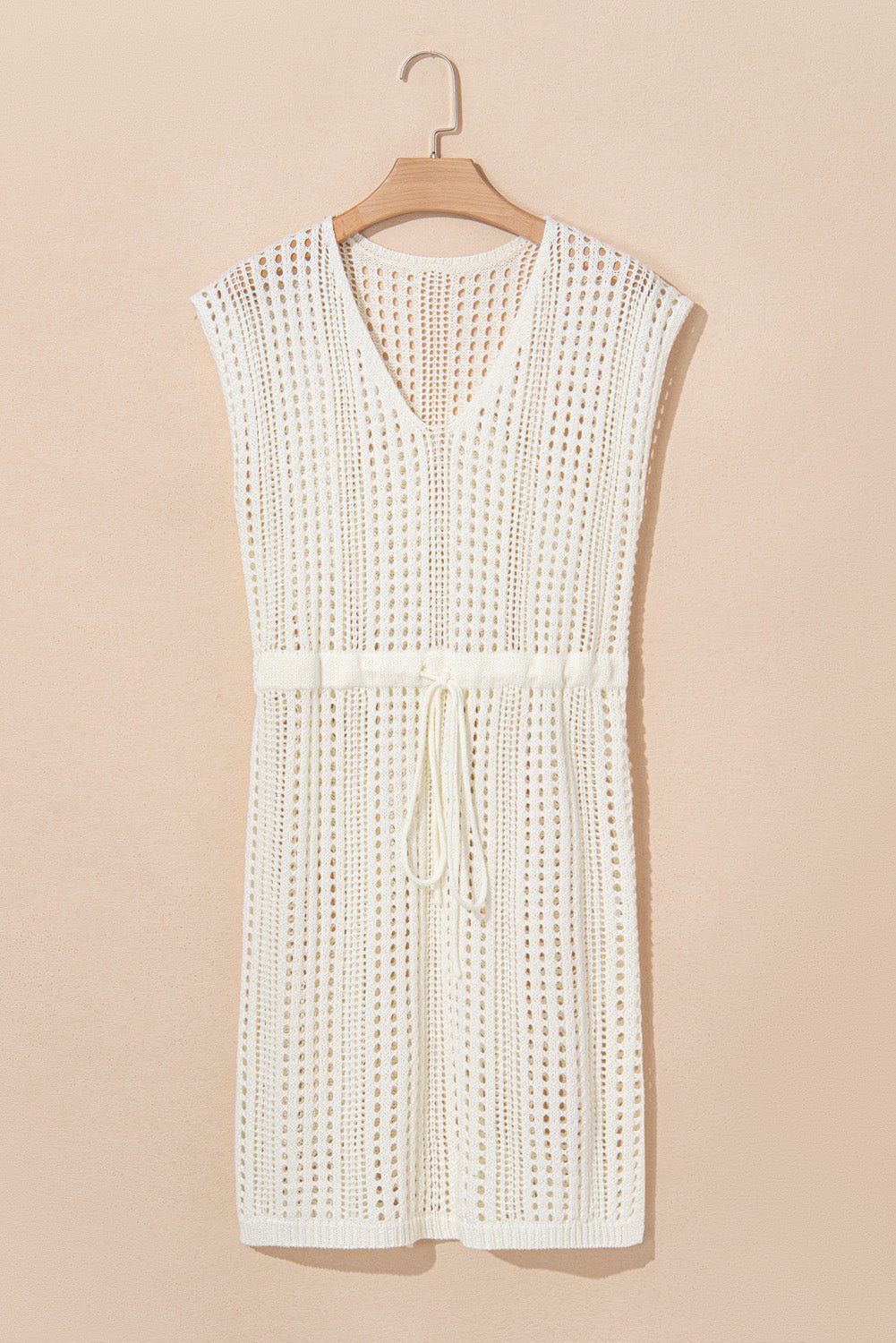 Crochet Open Knit Drawstring Waist Beach Dress - Rooted & Reckless Co.