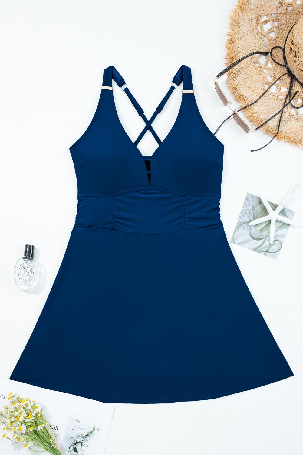 Crossed Straps One Piece Swim Dress - Rooted & Reckless Co.
