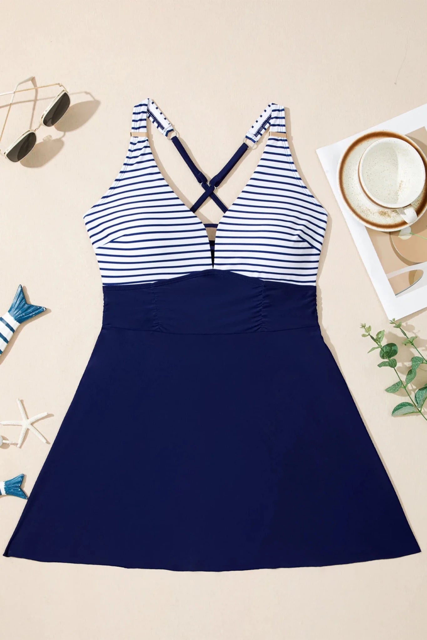 Crossed Straps One Piece Swim Dress - Rooted & Reckless Co.