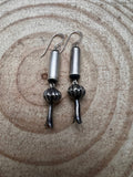 Crystal Hayley Sterling Silver Navajo Barrel & Squash Blossom Dangle Earrings — 1 3/4 inch drop (Handcrafted by Navajo Artist) - Rooted & Reckless Co.