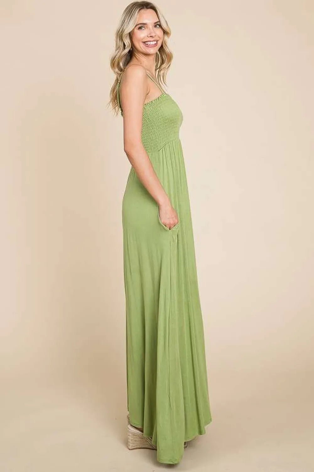 Culture Code Full Size Smocked Cami Maxi Dress with Pockets - Rooted & Reckless Co.
