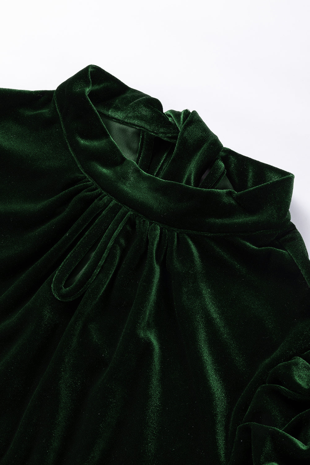 Velvet Mock Neck Puff Sleeve Blouse