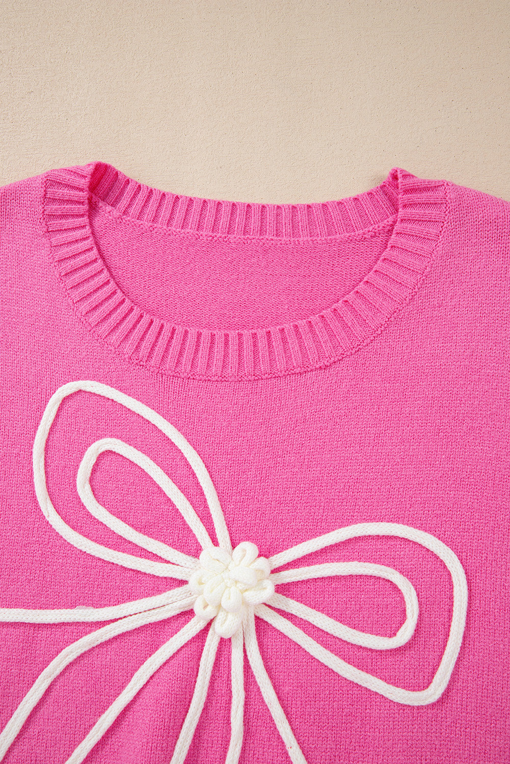 Bow Tie Corded Embroidery Ruffle Cuff Sweater