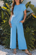 Solid Corded T-Shirt and Pants Set