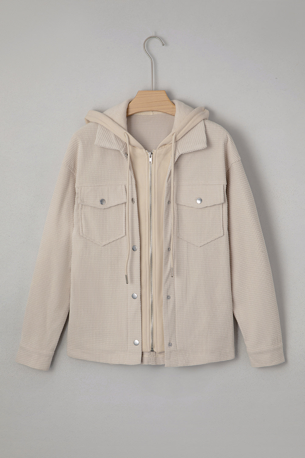 Textured Knit Pocketed Drawstring Hooded Jacket