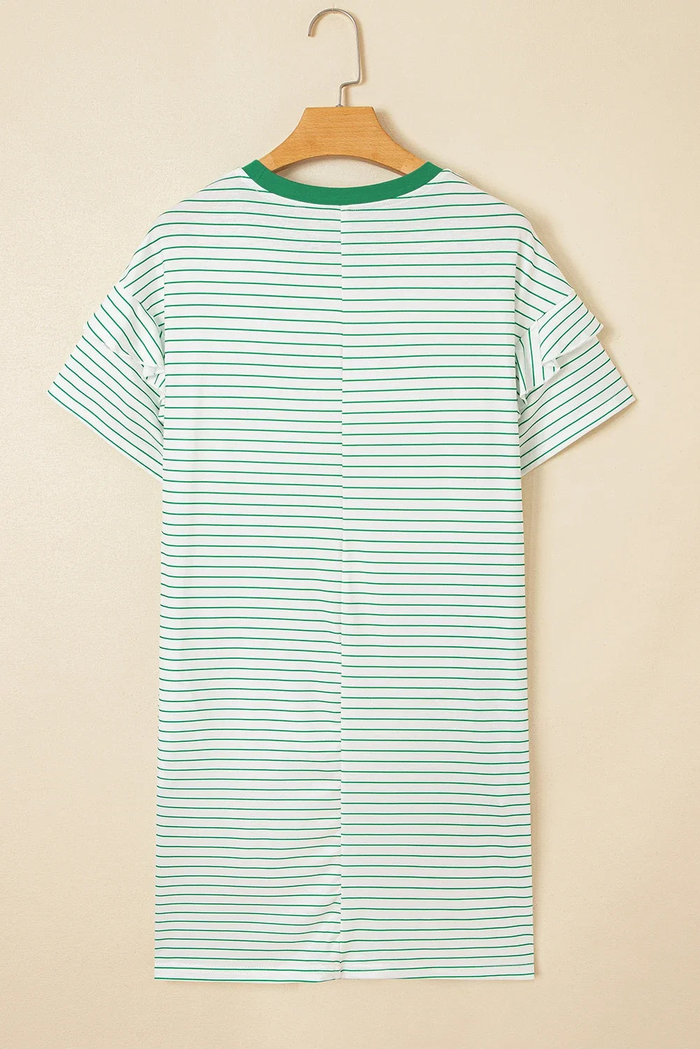 Stripe Ruffle Short Sleeve Crew Neck T-Shirt Mini Dress