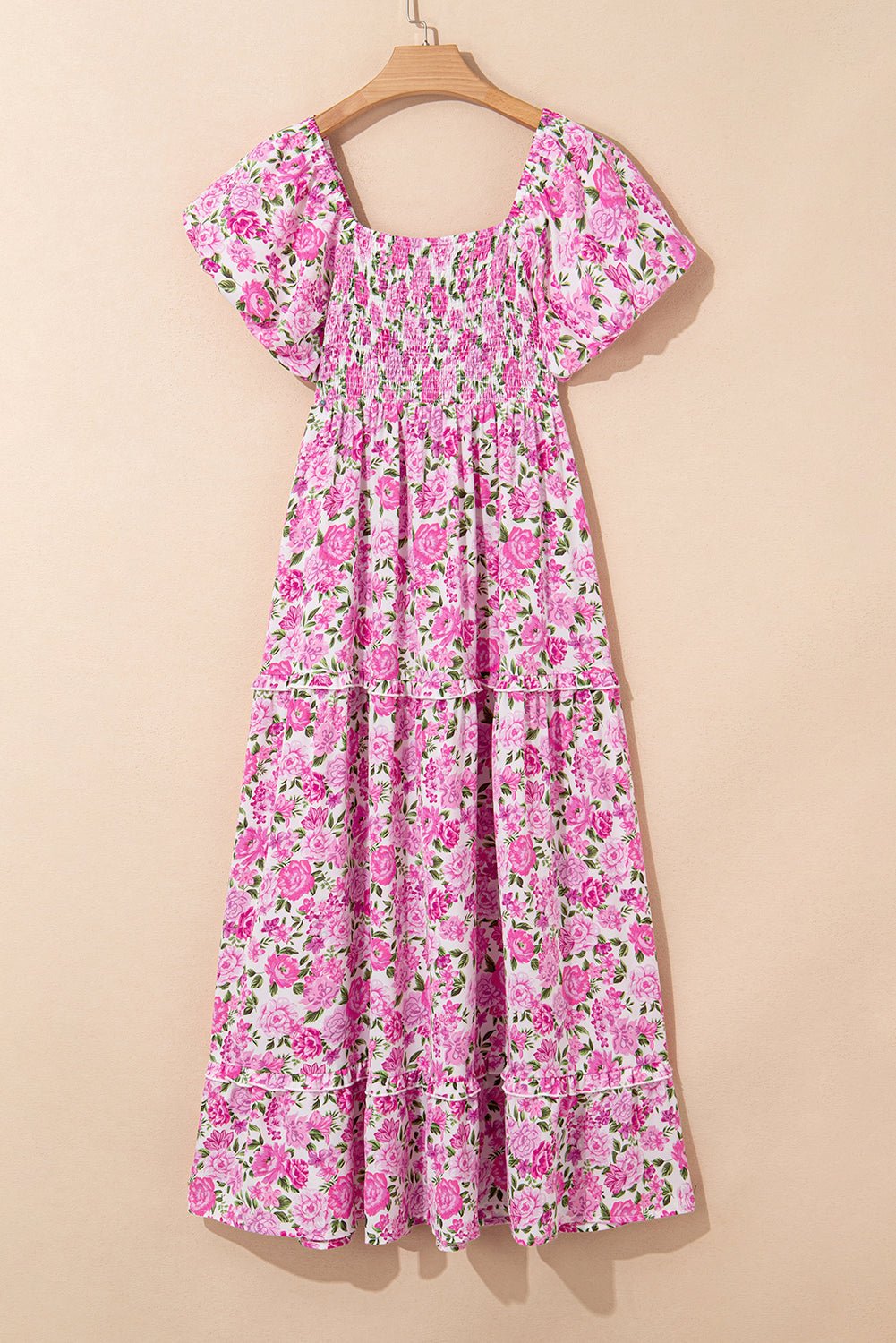 Dainty Floral Smocked Puff Sleeve Flowy Maxi Dress - Rooted & Reckless Co.