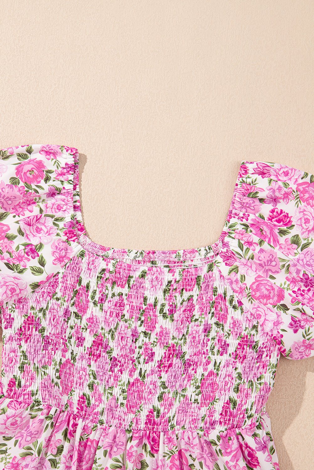 Dainty Floral Smocked Puff Sleeve Flowy Maxi Dress - Rooted & Reckless Co.