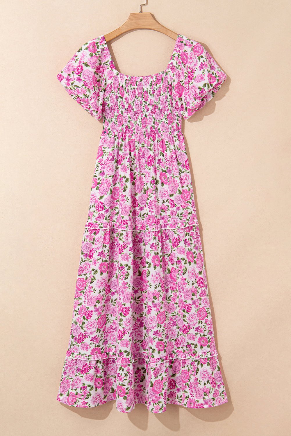 Dainty Floral Smocked Puff Sleeve Flowy Maxi Dress - Rooted & Reckless Co.