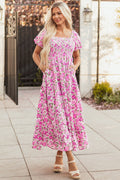 Dainty Floral Smocked Puff Sleeve Flowy Maxi Dress - Rooted & Reckless Co.