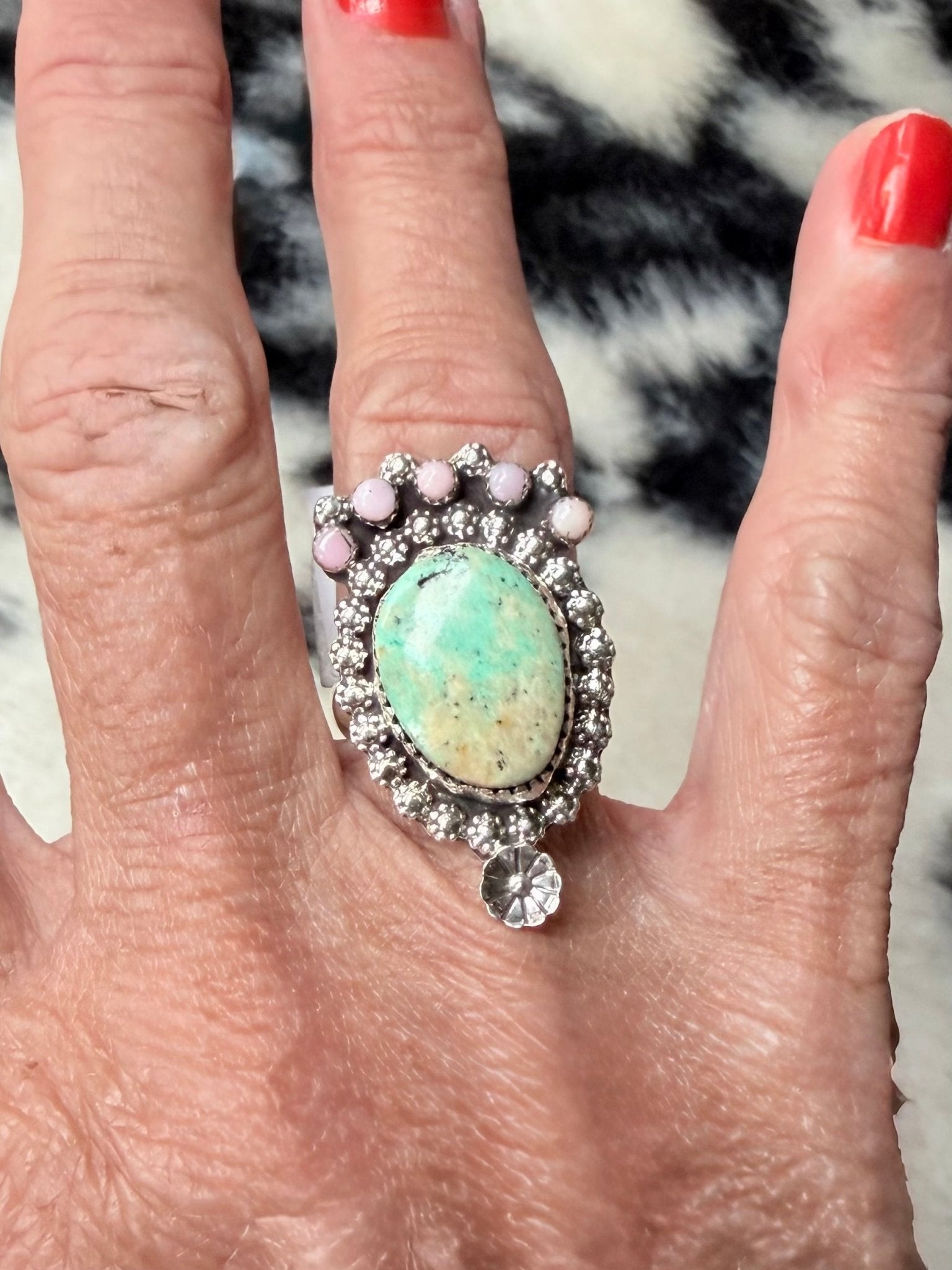 Darren Begay Navajo Made 8 and Pink Conch Ring - Rooted & Reckless Co.