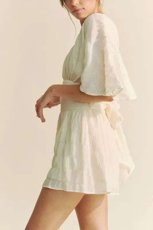 Davi & Dani Batwing Sleeve Waist Belt Romper - Rooted & Reckless Co.