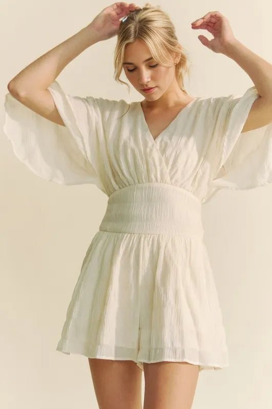 Davi & Dani Batwing Sleeve Waist Belt Romper - Rooted & Reckless Co.