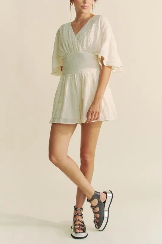 Davi & Dani Batwing Sleeve Waist Belt Romper - Rooted & Reckless Co.