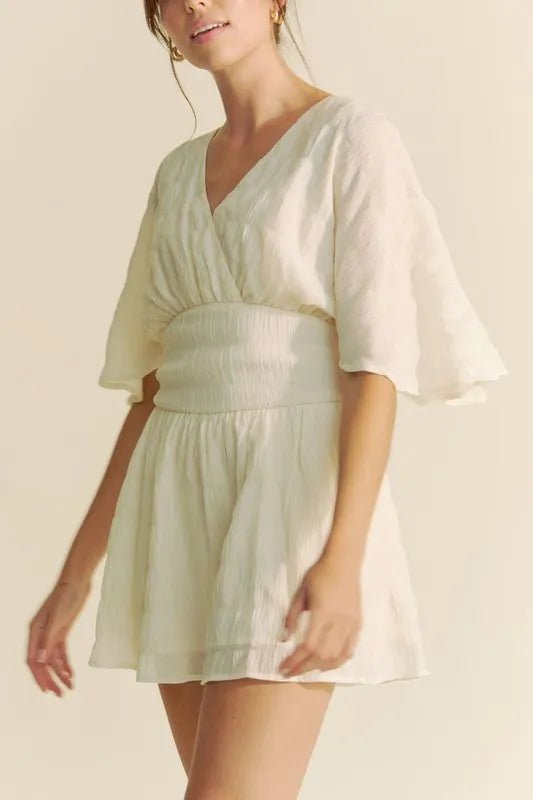 Davi & Dani Batwing Sleeve Waist Belt Romper - Rooted & Reckless Co.