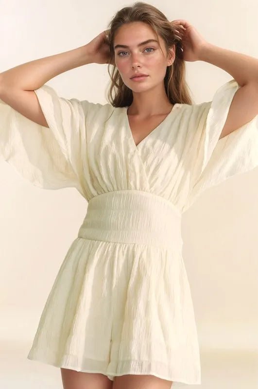 Davi & Dani Batwing Sleeve Waist Belt Romper - Rooted & Reckless Co.