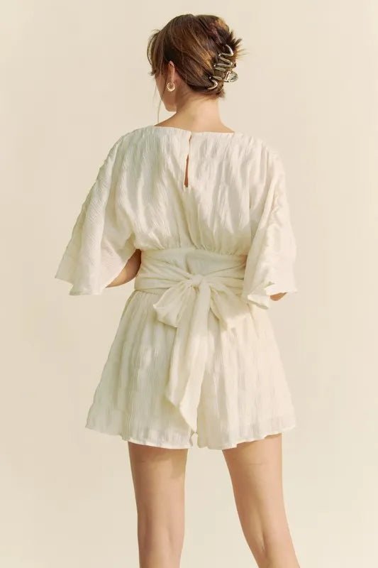 Davi & Dani Batwing Sleeve Waist Belt Romper - Rooted & Reckless Co.