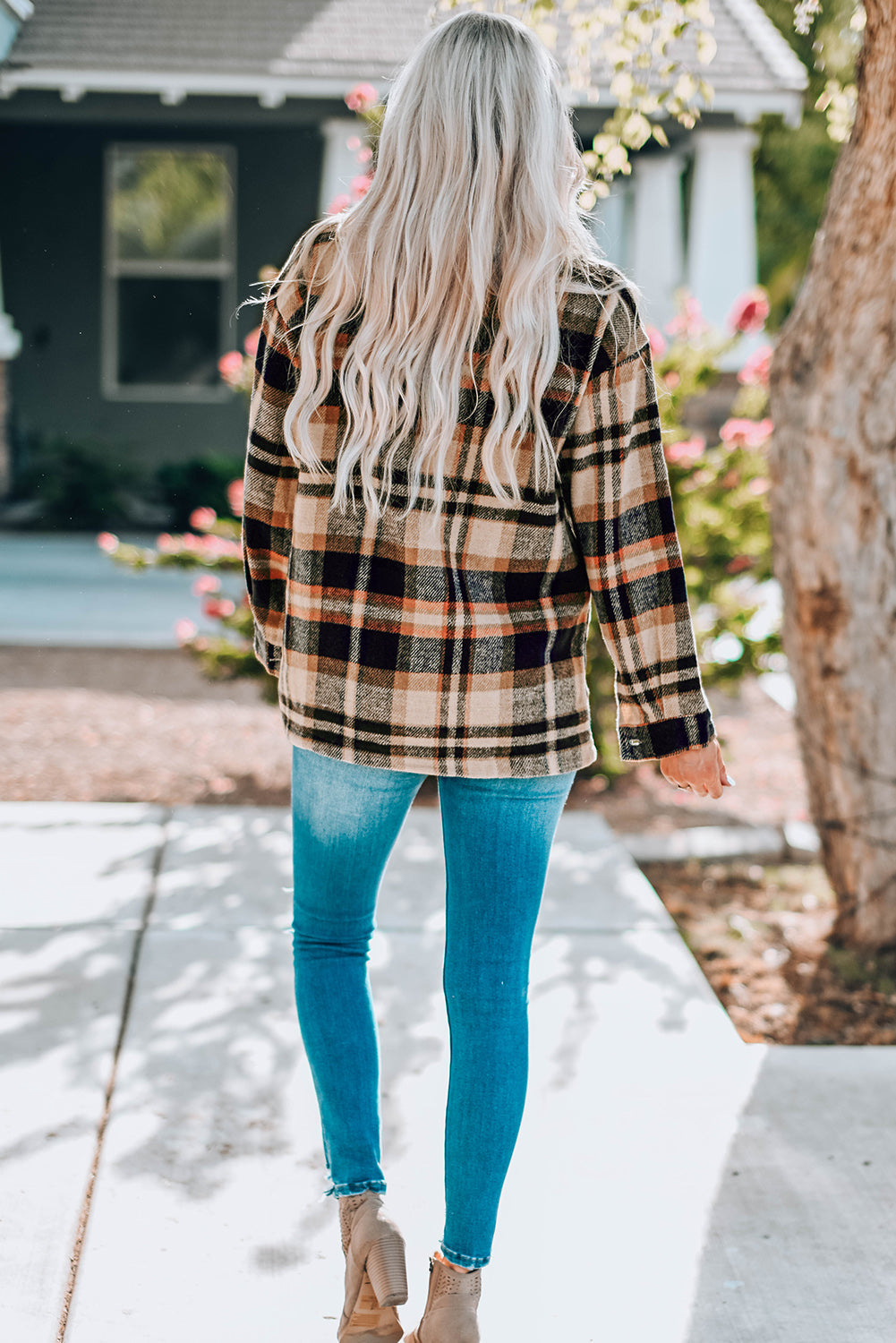 Plaid Pocketed Button Front Shacket