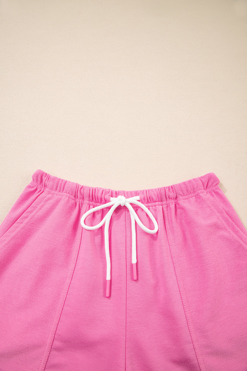 V-Neck Drop Shoulder Tee & Patchwork Drawstring Shorts Set