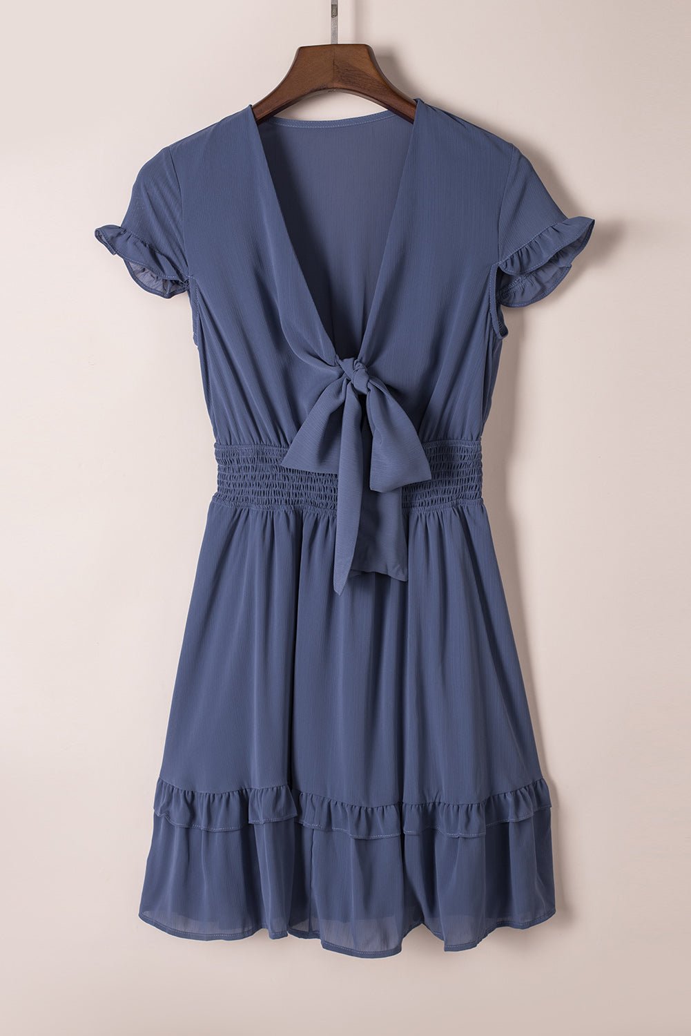 Deep V-Neck Knotted Front Layered Flare Mini Dress - Rooted & Reckless Co.