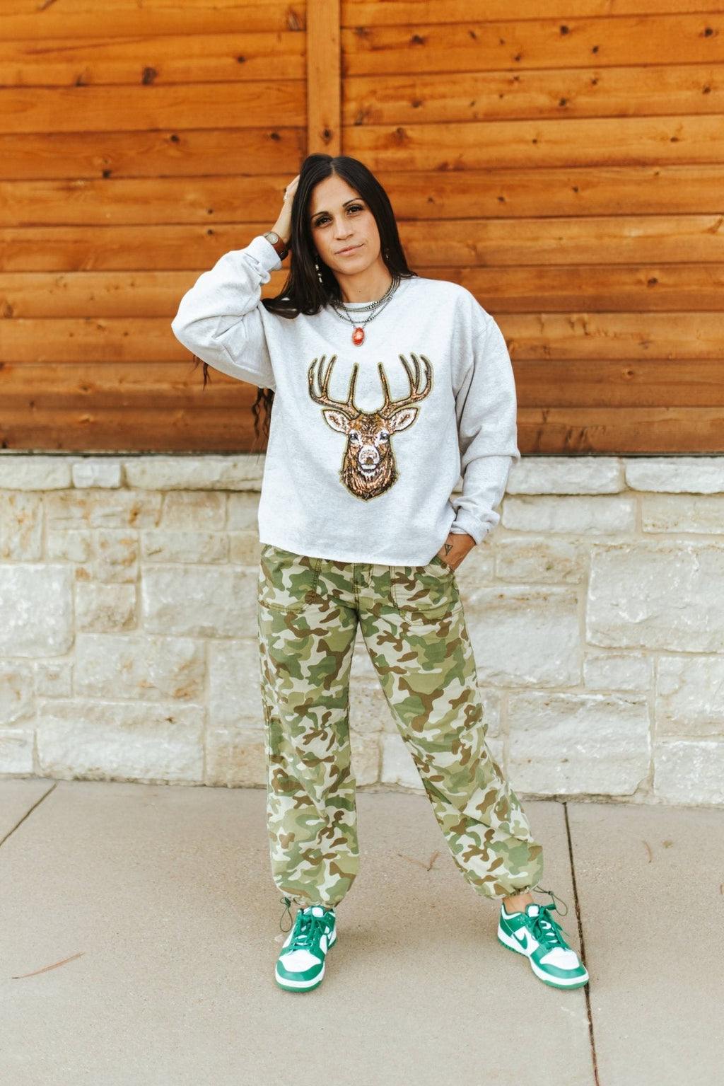 Deer Hunting Sequin Patch Sweatshirt - Rooted & Reckless Co.
