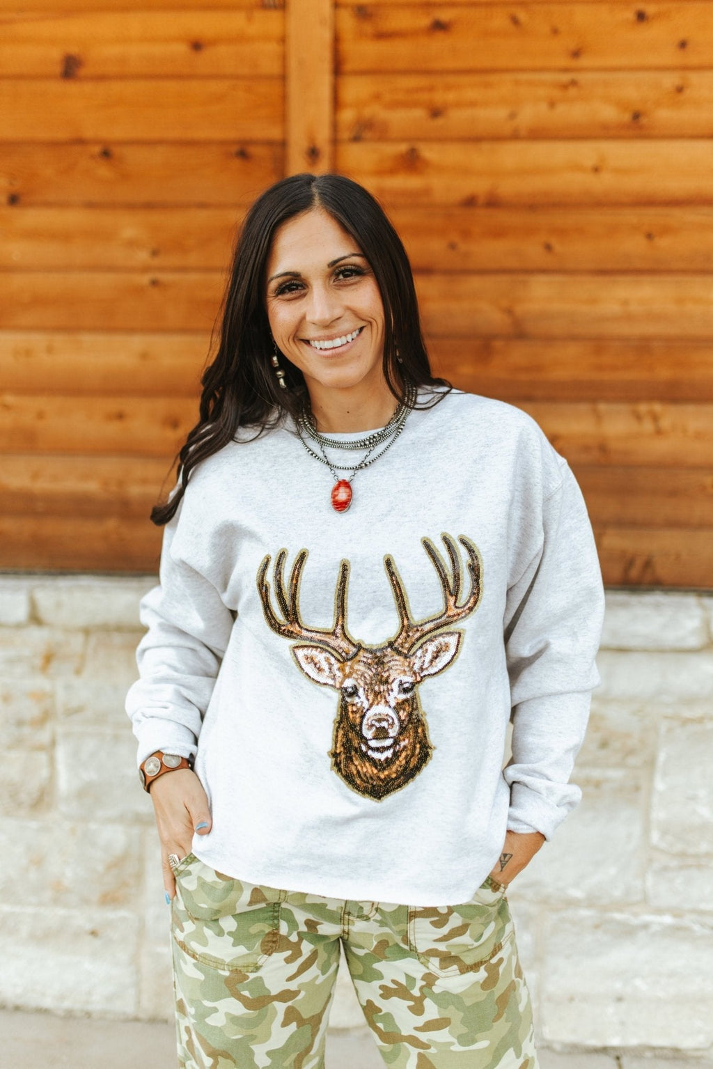 Deer Hunting Sequin Patch Sweatshirt - Rooted & Reckless Co.