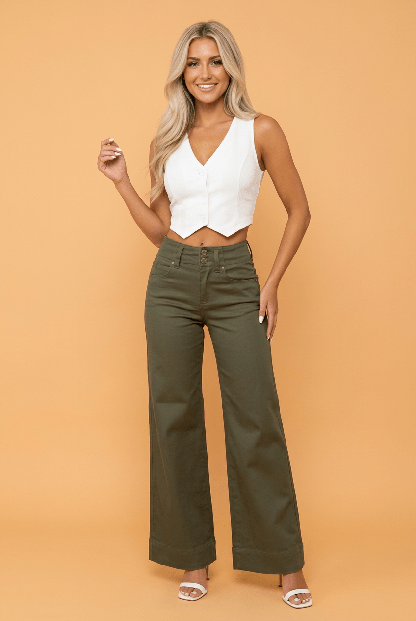 Denim 2-Button High Waist Wide Leg Jeans - Rooted & Reckless Co.