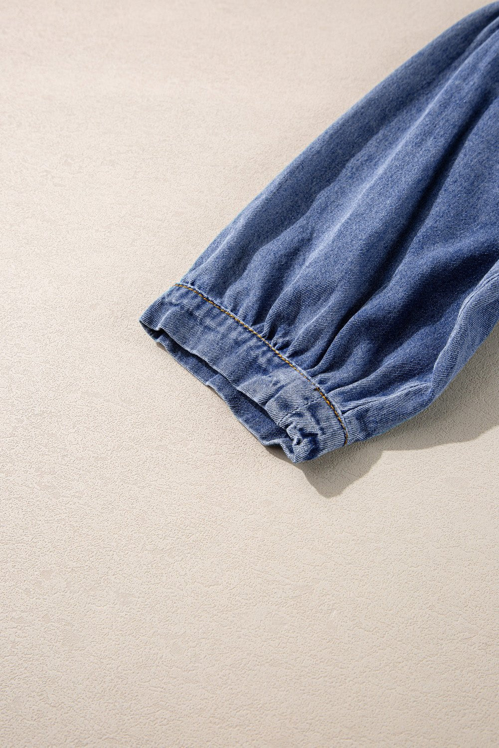 Denim 3/4 Sleeve Ruffle Patch Pocket Blouse - Rooted & Reckless Co.