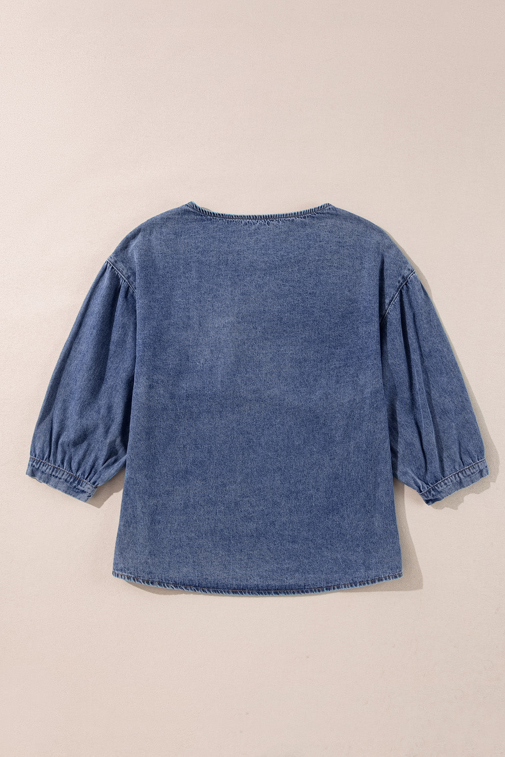 Denim 3/4 Sleeve Ruffle Patch Pocket Blouse - Rooted & Reckless Co.