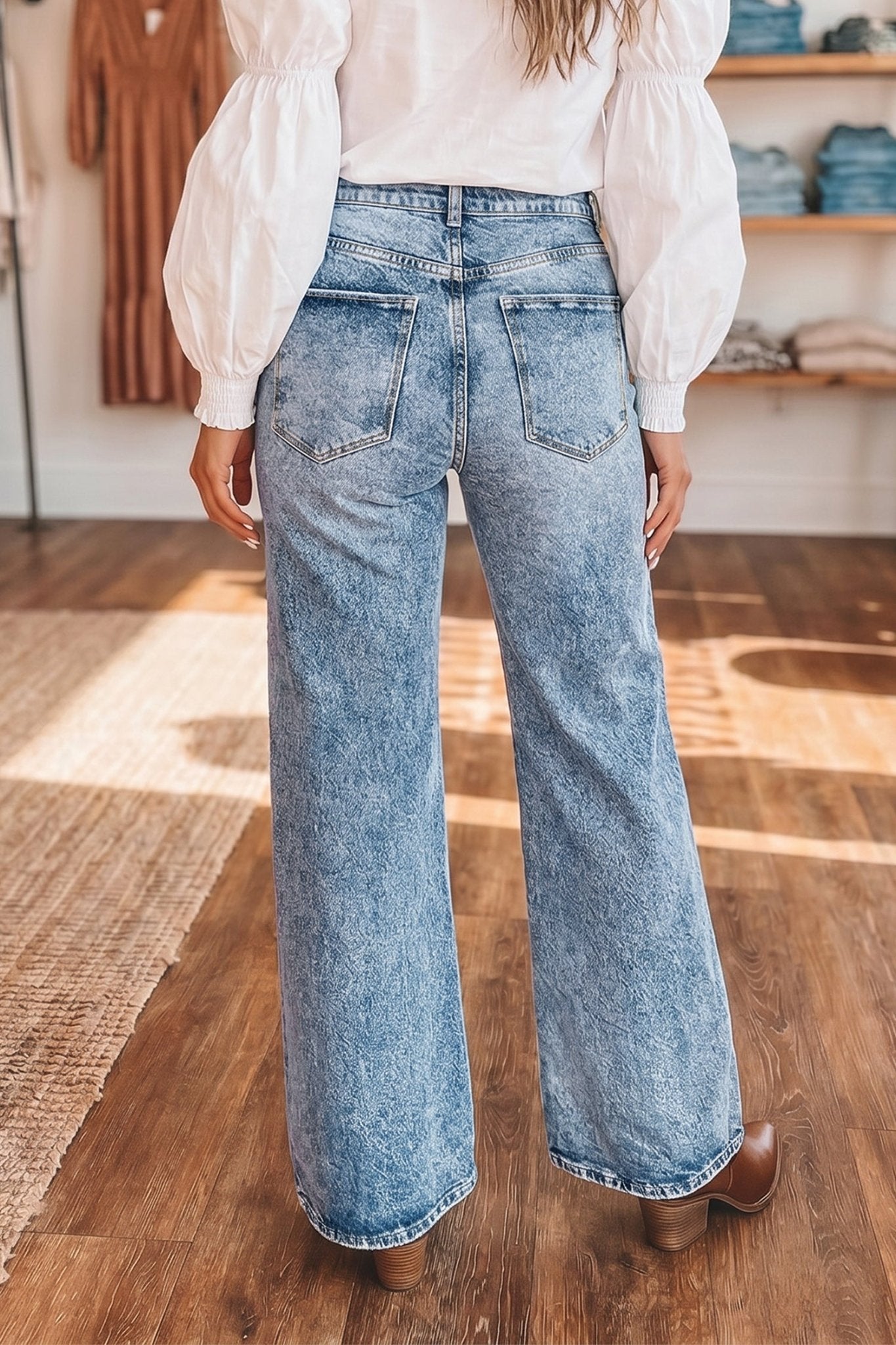 Denim Acid Wash Pockets Flare Jeans - Rooted & Reckless Co.