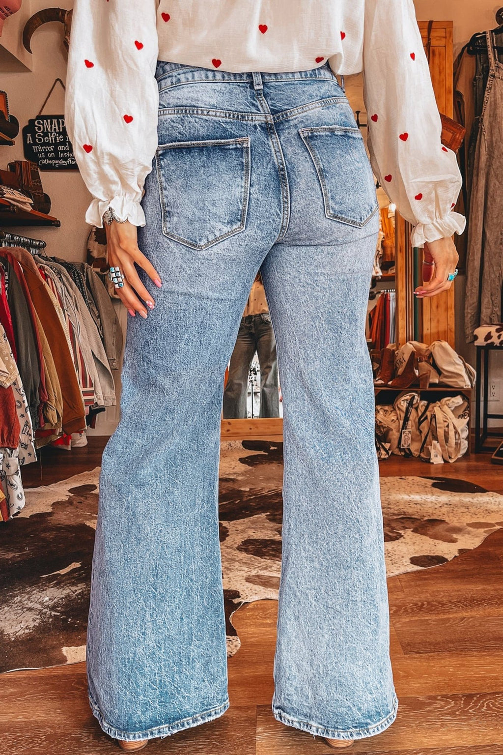 Denim Acid Wash Pockets Flare Jeans - Rooted & Reckless Co.