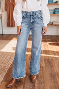 Denim Acid Wash Pockets Flare Jeans - Rooted & Reckless Co.