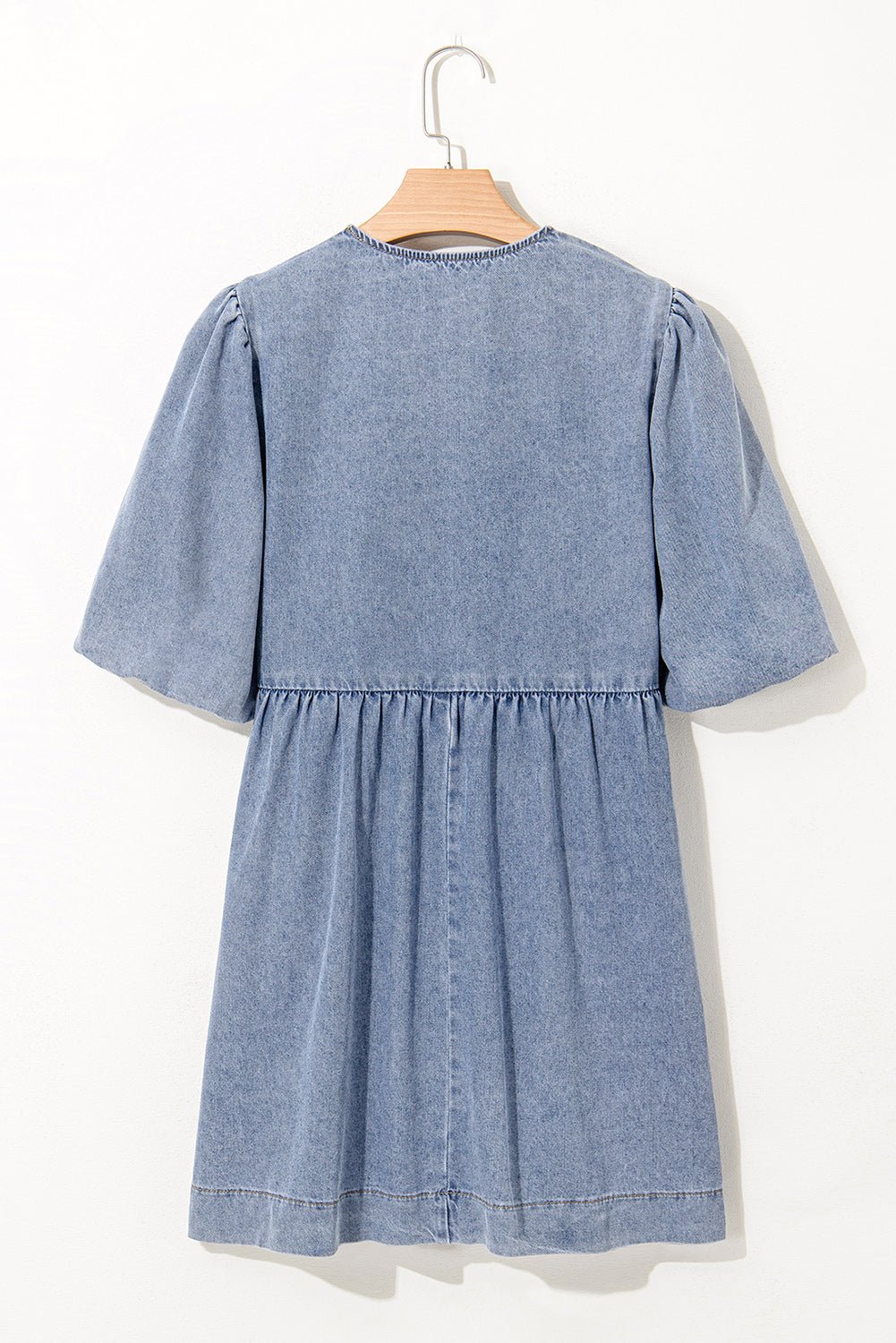 Denim Bow Bubble Sleeve Mini Dress - Rooted & Reckless Co.