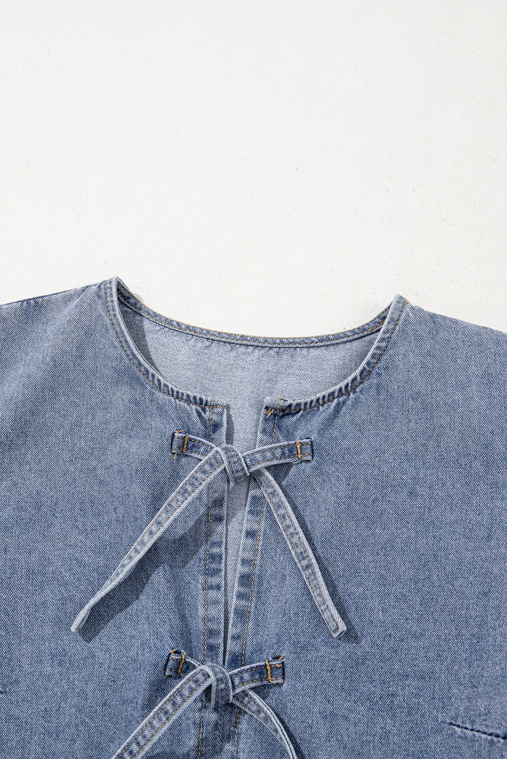 Denim Bow Bubble Sleeve Mini Dress - Rooted & Reckless Co.