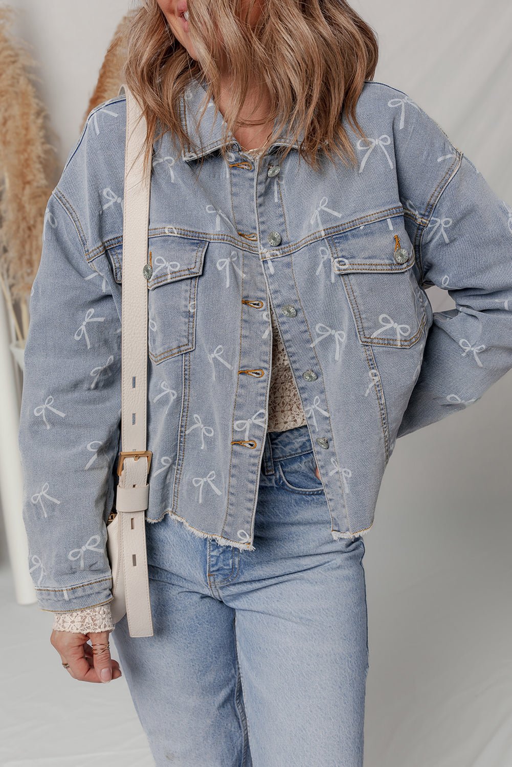 Denim Bow Light Wash Raw Hem Jacket - Rooted & Reckless Co.