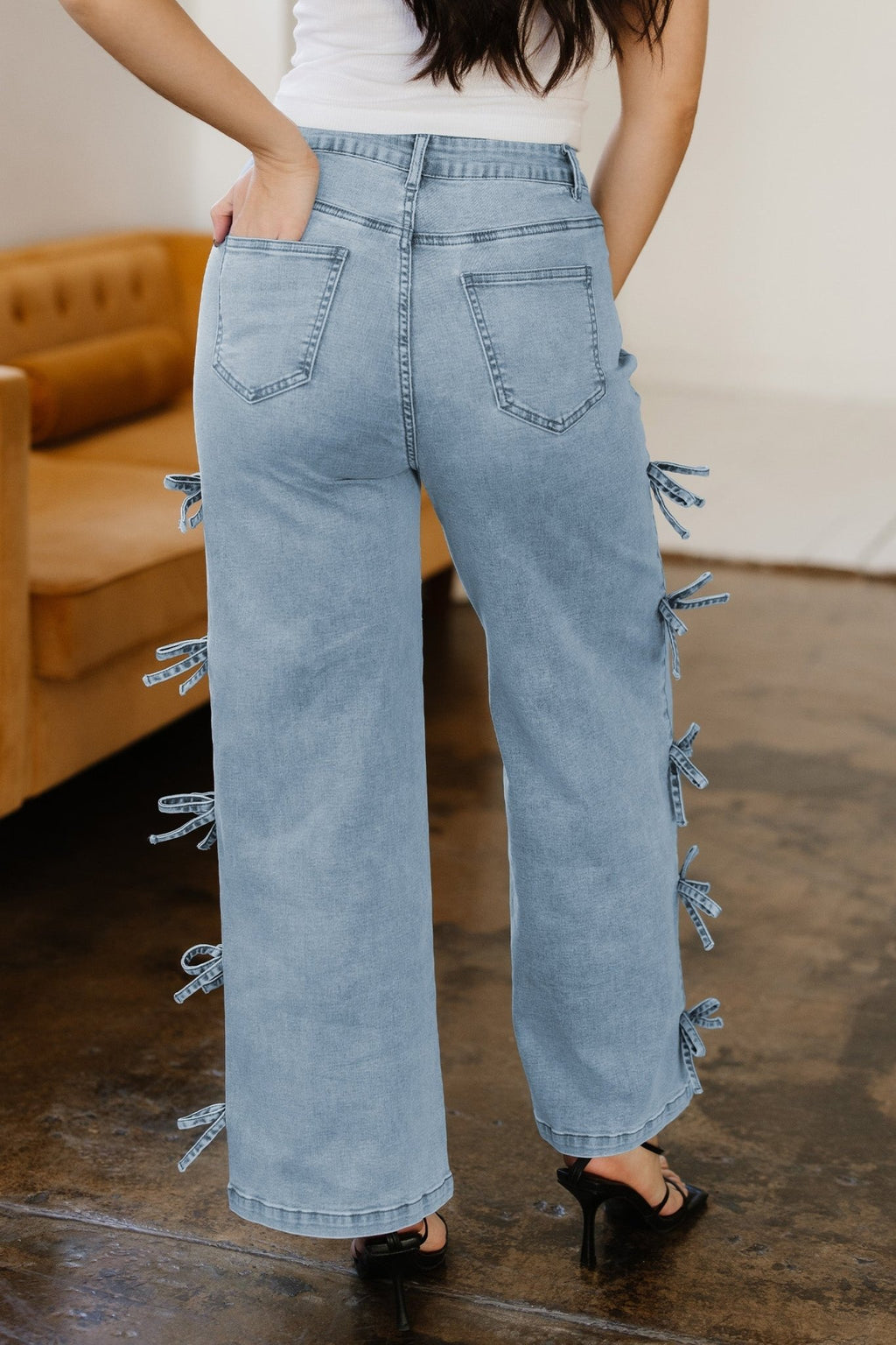 Denim Bow Side Straight Leg Jeans - Rooted & Reckless Co.